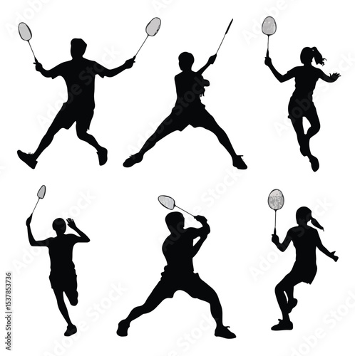 badminton silhouette set, Black & White silhouette set