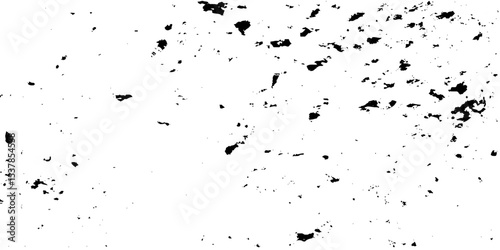 Black and white noise paper dust. Distressed Dirty rough overlay texture. Black grunge texture on transparent backdrop background. Scratches on a white background.