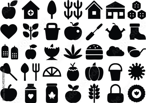 Organic farming icons grid outline icon set isolated on transparent background
