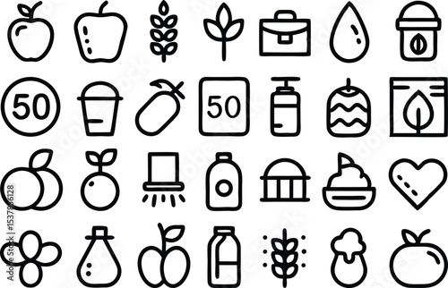 Organic product icons outline icon set featuring a collection of eco friendly produce symbols isolated on transparent background