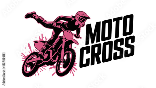 Motocross Rider Performing Stunt with "MOTO CROSS" Typography

 With White Background.