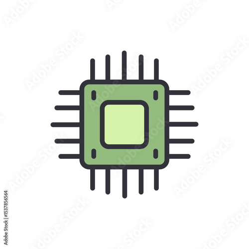 Stylized Microchip With Visible Pins For Digital Technology Concepts