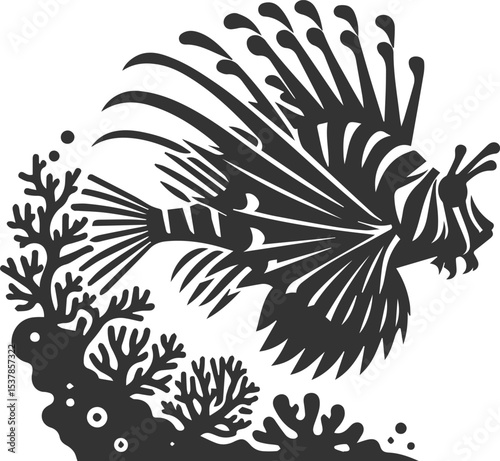 Vector illustration silhouette of a lionfish black drawing