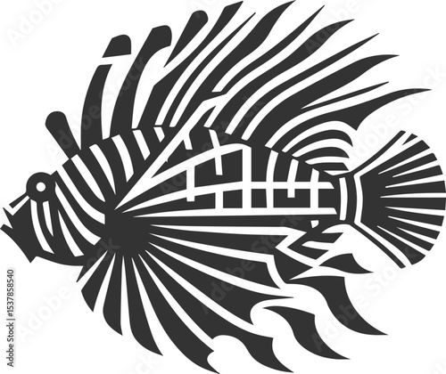Vector illustration silhouette of a lionfish black drawing