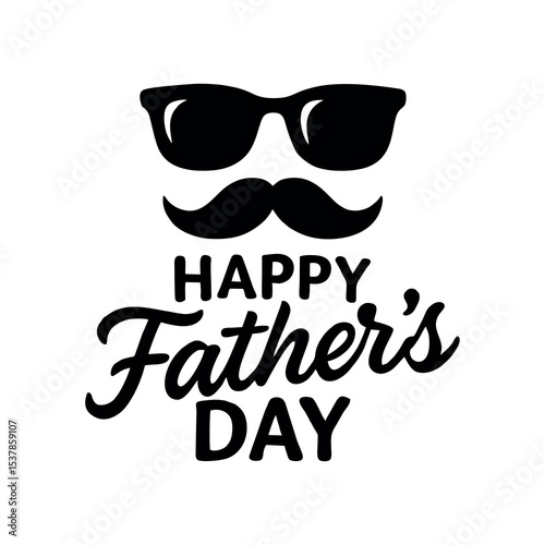 A stylish and heartwarming Happy Father's Day logo design featuring elegant typography, a mustache icon, and decorative elements. Perfect for greeting cards, posters, social media posts, banners, and 
