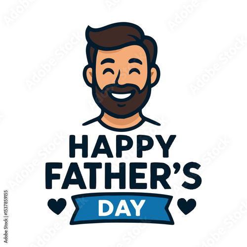 A stylish and heartwarming Happy Father's Day logo design featuring elegant typography, a mustache icon, and decorative elements. Perfect for greeting cards, posters, social media posts, banners, and 