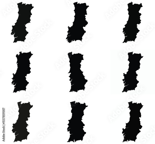 Portugal map black silhouette vector style with white background