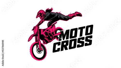 Motocross Rider Performing Stunt with "MOTO CROSS" Typography

 With White Background.