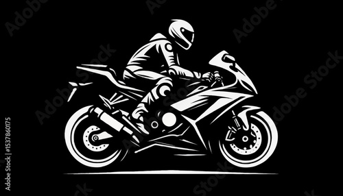 Red sport motorcycle rider on the road with helmet, highlighting speed and transport