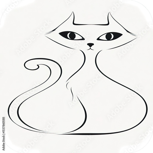 Elegant line drawing of a cat with large eyes, minimalist art illustration