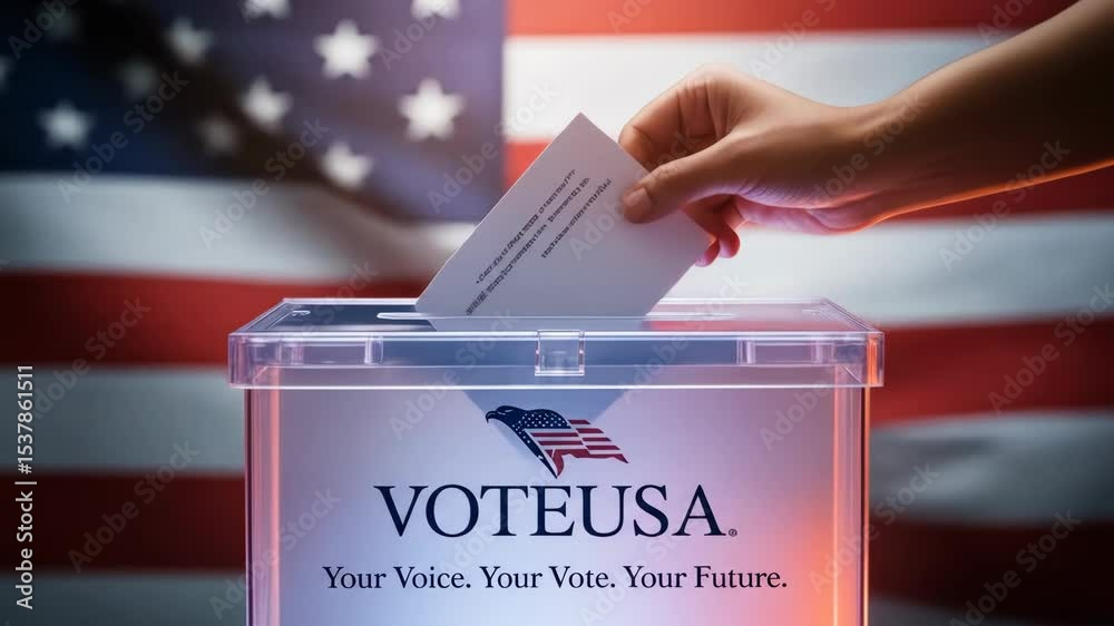 Voting box in front of american flag transparent election box civic duty democracy political engagement vote usa political process