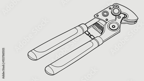 Can Opener Schematic: Mechanical Drawing Style, Isolated on Light Gray.