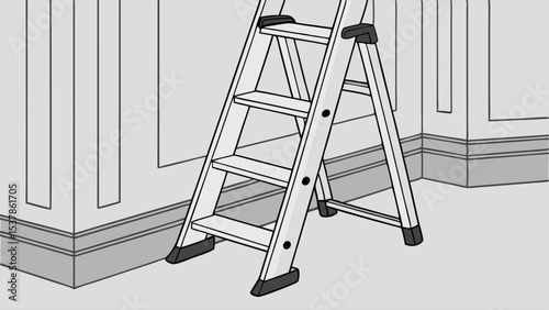 Silver Stepladder Against Ornate Wall, Interior Renovation Illustration.
