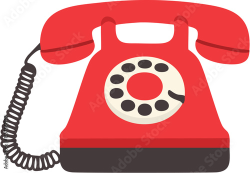 red retro telephone flat vector illustration