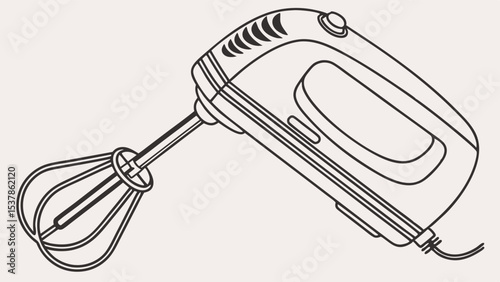 Handheld Electric Mixer: Line Art, Kitchen Appliance Illustration.