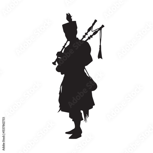 bagpiper silhouette set, Black & White silhouette set