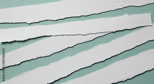 White torn paper strips on light green background
