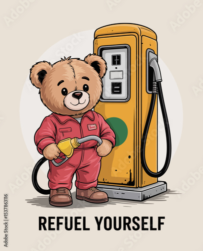 Bear in Mechanic Outfit with Fuel Pump