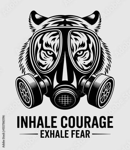 Courageous Tiger with Gas Mask