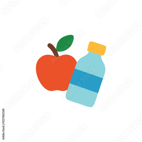 Healthy snack of red apple and water bottle.