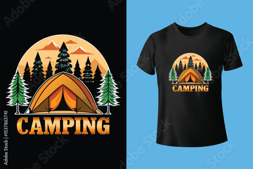 night time campfire t-shirt design artwork, camping tee graphic template, starry sky t-shirt print