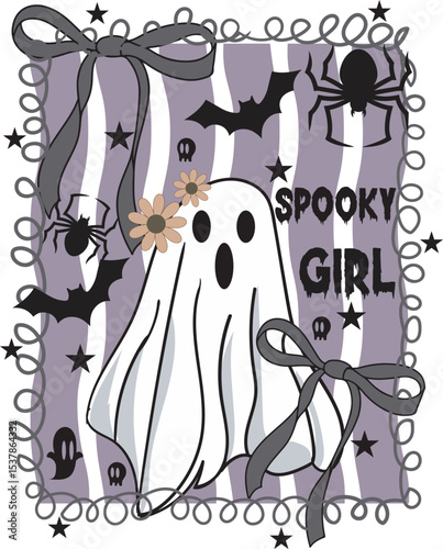 Halloween Spooky Girl Preppy Retro Halloween Fall T shirt Design