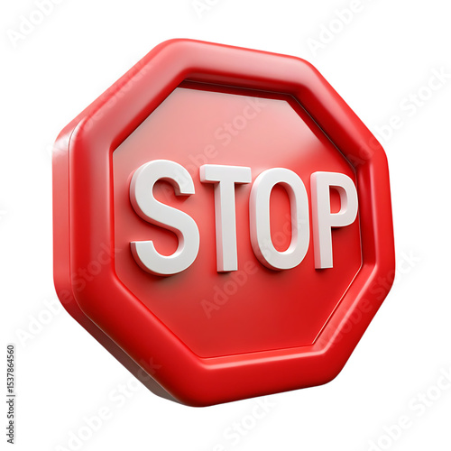 3d red stop sign isolated on transparent background