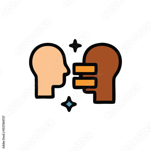 Two diverse heads facing each other, symbolic of communication and understanding.