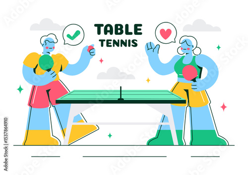 Playing Table Tennis Sports Vector Illustration Featuring Racket and Ball of Ping Pong Game Match, Hitting a Plastic Ball in a Flat Style Background