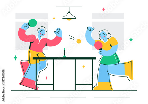 Playing Table Tennis Sports Vector Illustration Featuring Racket and Ball of Ping Pong Game Match, Hitting a Plastic Ball in a Flat Style Background