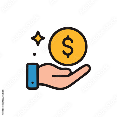Hand receiving a shiny gold coin, symbolizing financial gain or wealth.