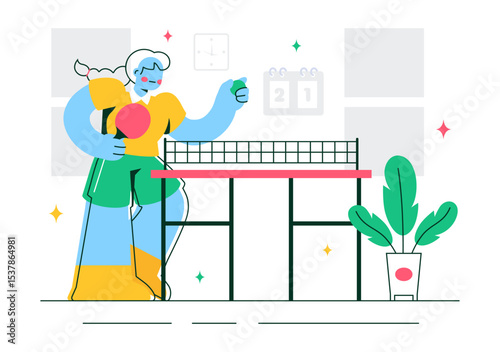 Playing Table Tennis Sports Vector Illustration Featuring Racket and Ball of Ping Pong Game Match, Hitting a Plastic Ball in a Flat Style Background