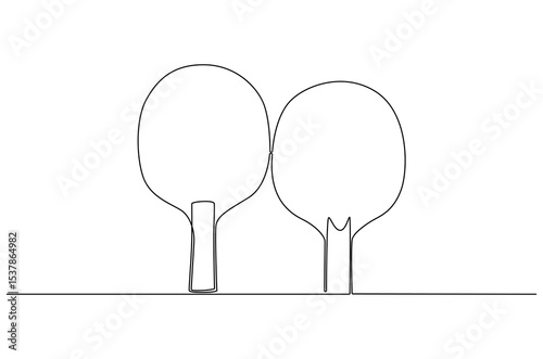 Continuous one line drawing of tennis rackets for playing ping pong table. Single line drawing illustration of Table tennis. Ping pong sports concept vector art. Doodle line illustration.