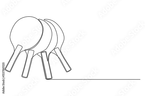 Continuous one line drawing of tennis rackets for playing ping pong table. Single line drawing illustration of Table tennis. Ping pong sports concept vector art. Doodle line illustration.