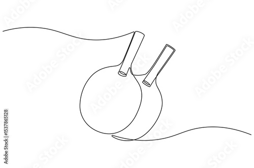 Continuous one line drawing of tennis rackets for playing ping pong table. Single line drawing illustration of Table tennis. Ping pong sports concept vector art. Doodle line illustration.