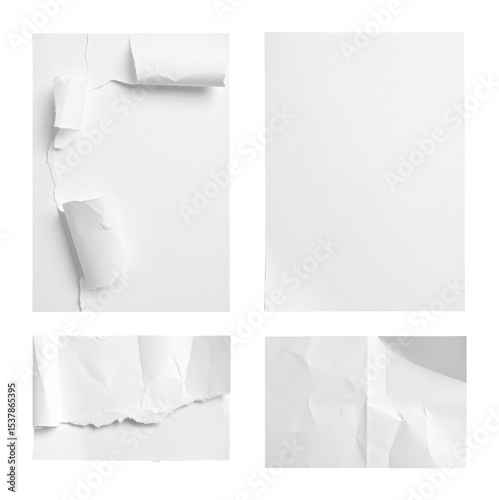 Wallpaper Mural Crumpled and Ripped White Paper with Frayed Edges for Art Projects, Isolated on Transparent Background Torontodigital.ca