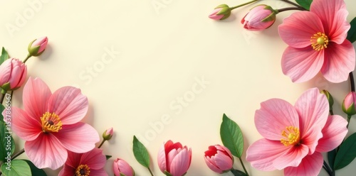 Vibrant blooms on cream backdrop Ideal for spring themes , abstract flowers, beautiful flowers