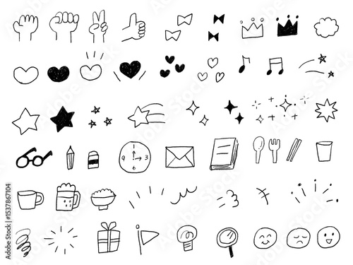 手描きイラストセット　アイコン　鉛筆画