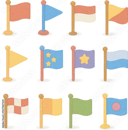 3D Colorful Flag Icon Set - Cute and Minimalist Style
