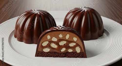 Luxurious dark chocolate domes reveal a creamy peanut butter and crunchy nut center a delectable treat