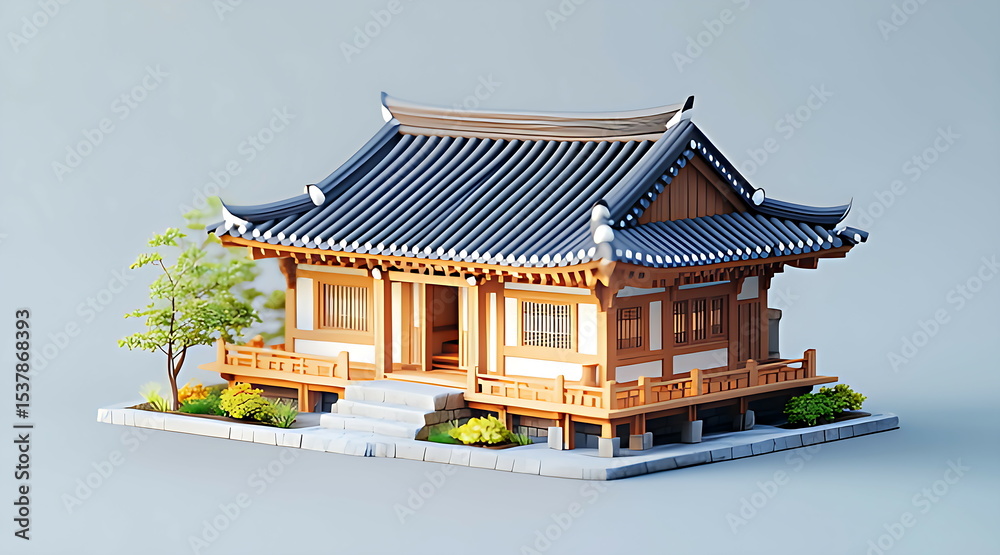 Fototapeta premium 3D isometric Korean traditional house