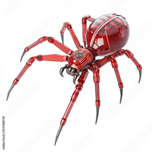 Detailed Red Metallic Spider: A Stunning 3D Render