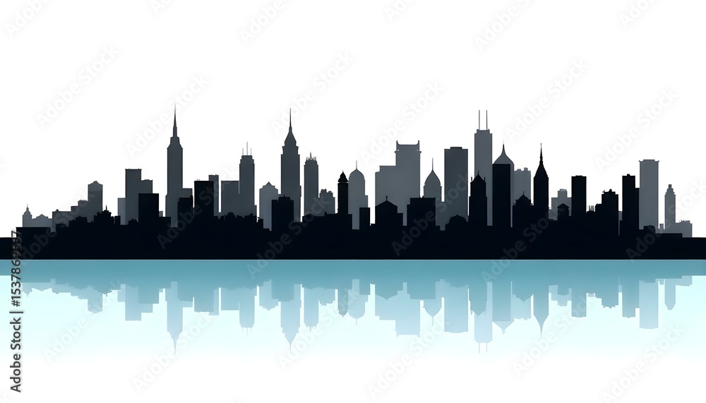 Naklejka premium House Vector. Cityscape, vector background, black silhouette on white background, sunny day, clear blue sky.