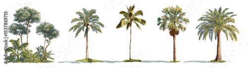 Tropical Palm Tree Collection in Watercolor Style