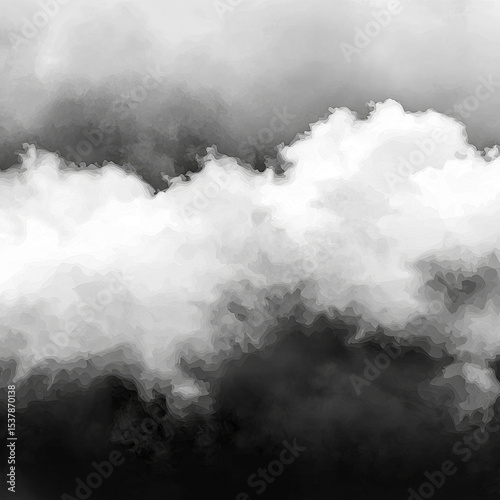 Abstract grayscale cloudscape; ethereal, monochrome clouds