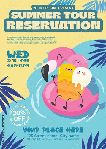 Summer Tour Reservation Flyer with Flamingo and Ice Cream