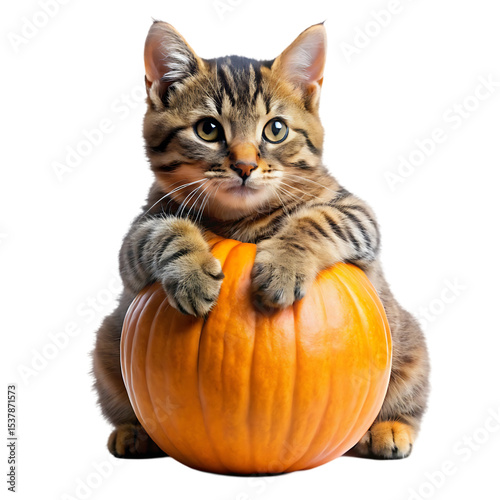Cute Kitten & Pumpkin: Autumn Pet Photography