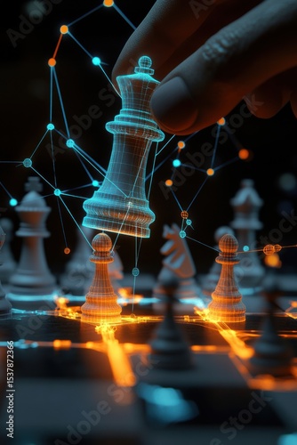High-tech chess move with glowing cyber connections