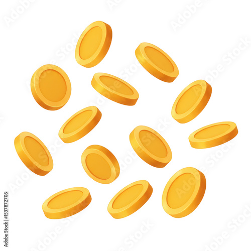 Falling golden coins animation isolated on transparent background