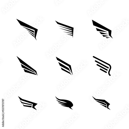 Abstract Wing Designs Black Icons, Geometric, Flight, Speed, Logo